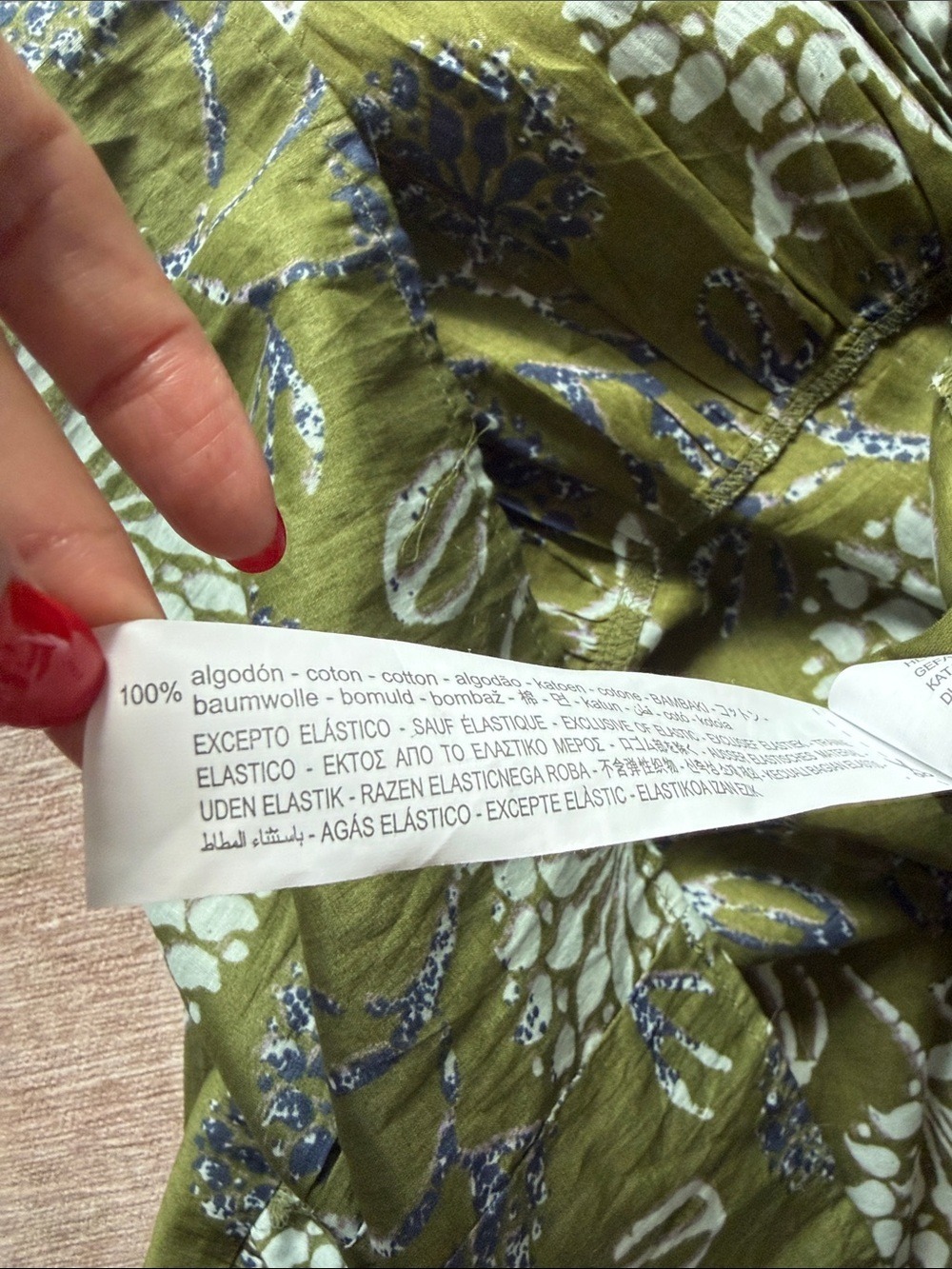 Zara Floral Maxi Dress Olive Green Smocked Bodice Small - Picture 5 of 5